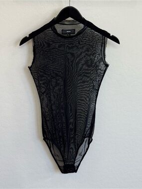 Diesel Black Sheer Mesh Tattoo Sleeveless Mock Neck Bodysuit Size XS Goth Punk